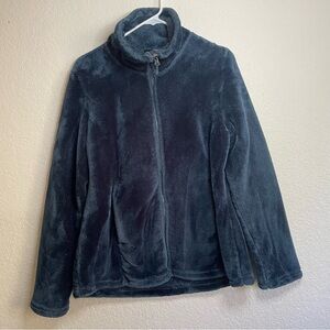 Dark Blue Faux Fur Zip Up Jacket